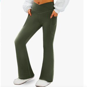 Women's Flare Yoga Pants, Army Green, Size M